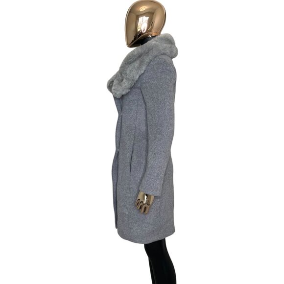 Club Monaco Evangah Wool Coat In Light Charcoal Gray Size XS/TP Faux Fur Collar - Picture 7 of 14